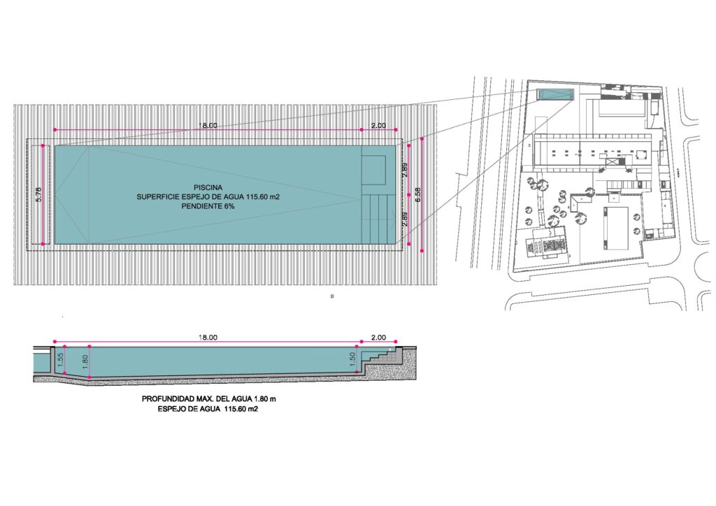Plano de la piscina (superficie 115,60 m²)